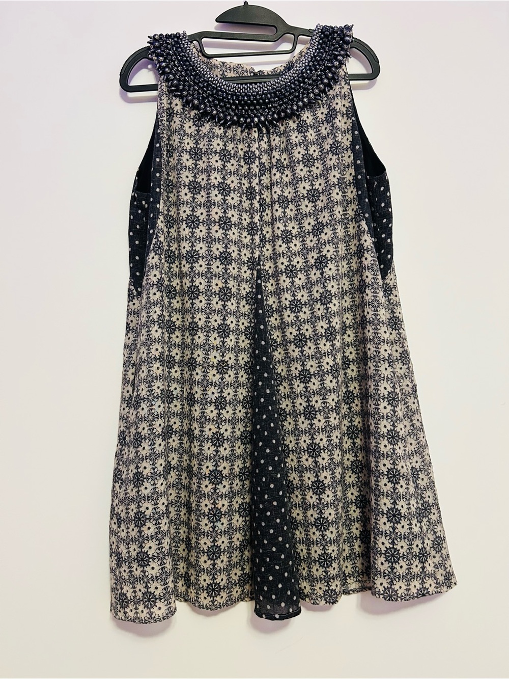 Gryphon NY Beaded Collar Mixed Print Dress Silk Lining